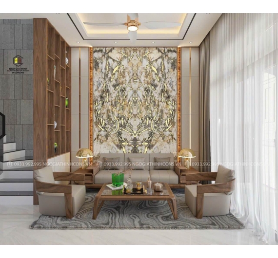 Thiết kế nội thất phòng khách kết hợp không gian bếp | Ngô Gia Thịnh Construction