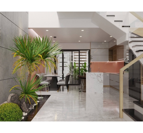 Xây nhà phong cách đơn giản kết hợp giếng trời